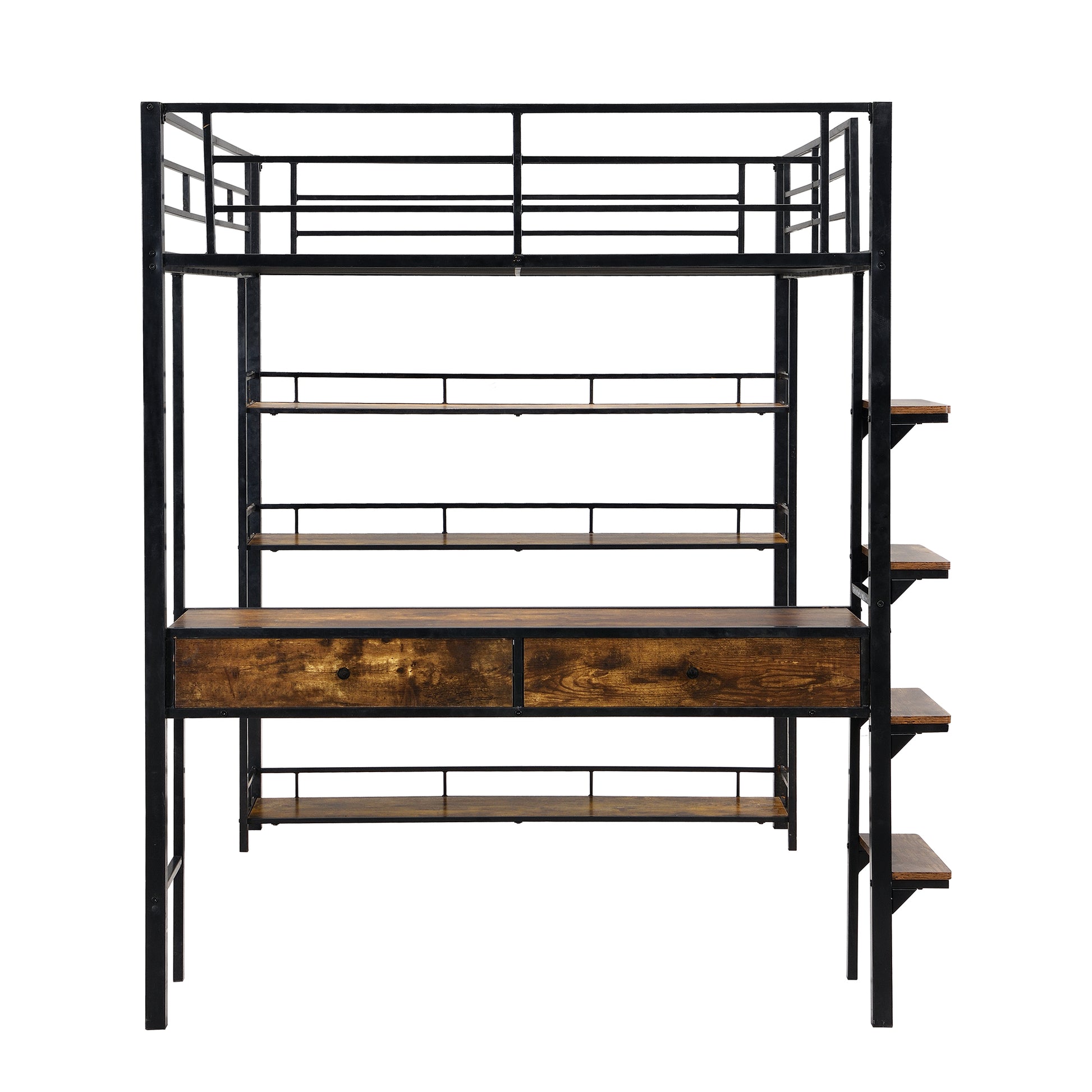 Full Size Metal Loft Bed With Desk And Shelves, Black Expected Arrival Time: 9.18 Box Spring Not Required Full Black Metal Solid Wood Mdf