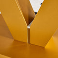 Modern Minimalist Coffee Table. Tempered Glass With Stickers Tabletop,Golden Mdf Pillars. Suitable For Living Room And Dining Room Gold Mdf Glass