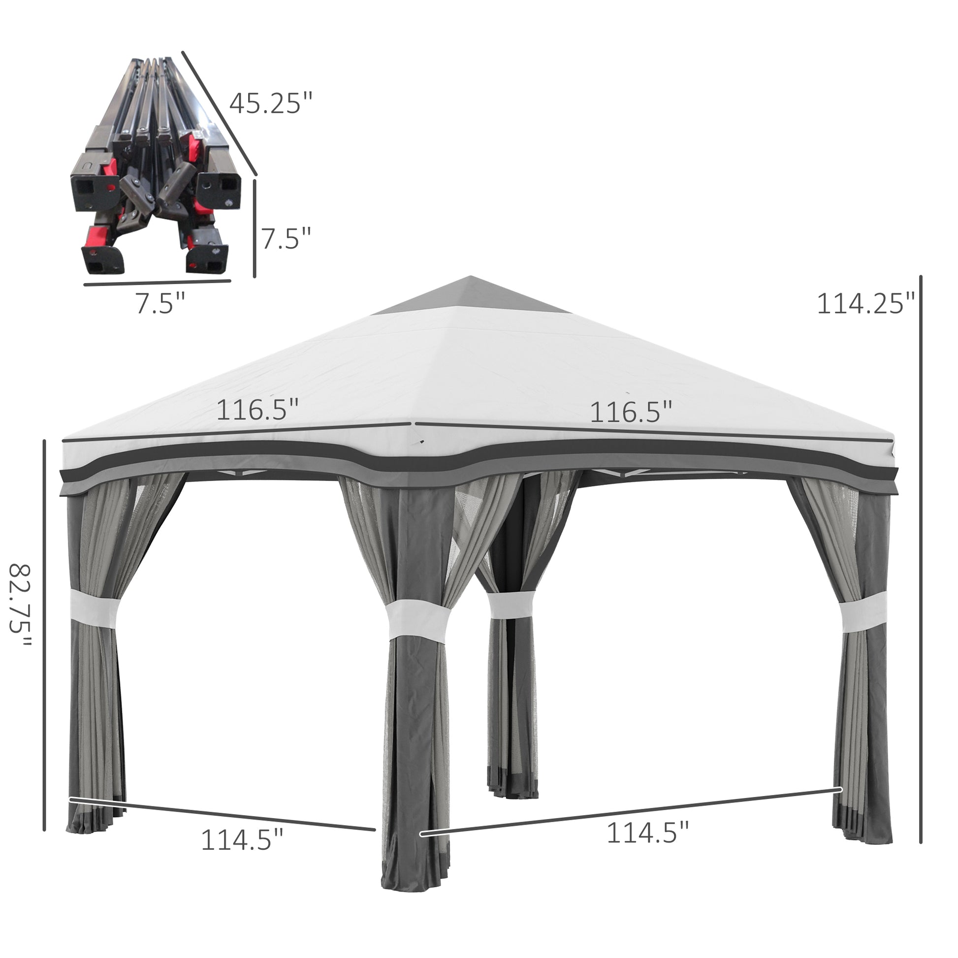 Outsunny 10' X 10' Pop Up Canopy Tent With Netting, Instant Tents For Parties, Height Adjustable, With Wheeled Carry Bag And 4 Sand Bags For Outdoor, Garden, Patio, Gray Gray Steel