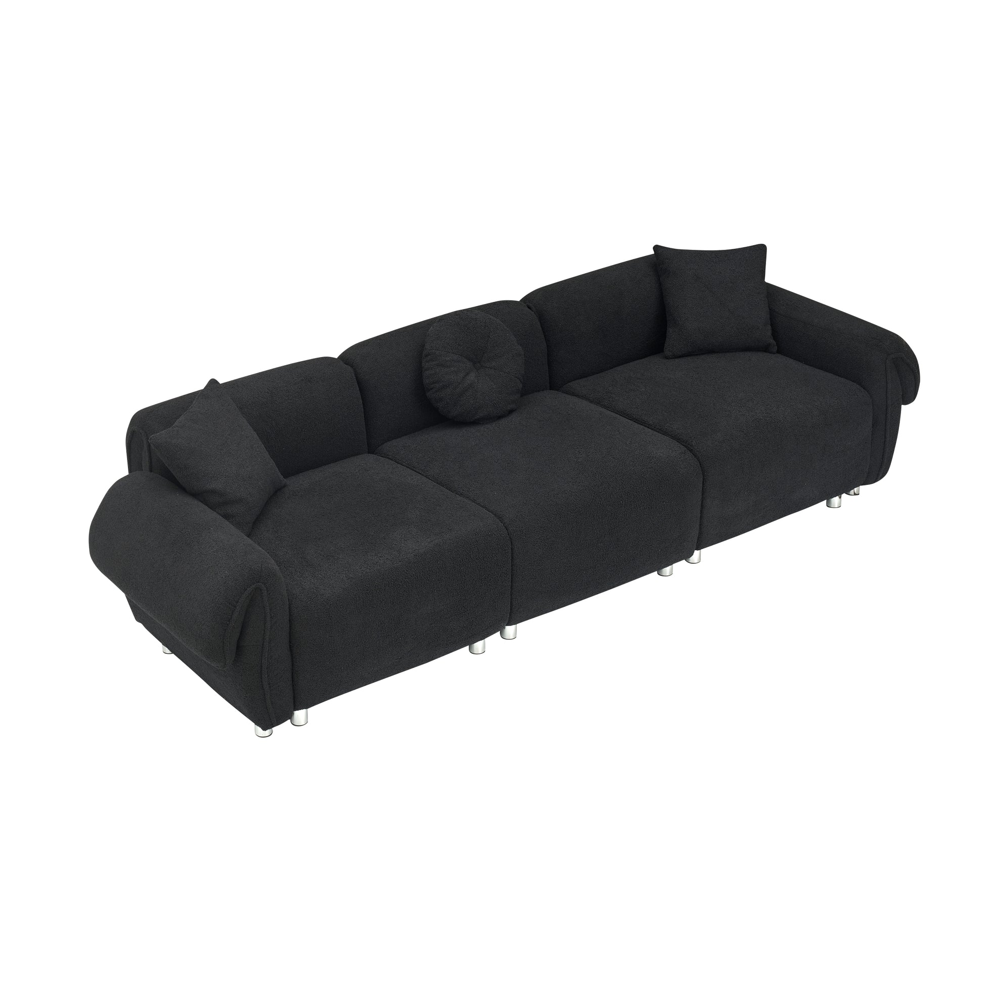 24005 Black Teddy Velvet Fabric, With 3 Pillows, Three Person Sofa Can Be Placed In The Living Room And Other Scenes Black Polyester Blend 3 Seat