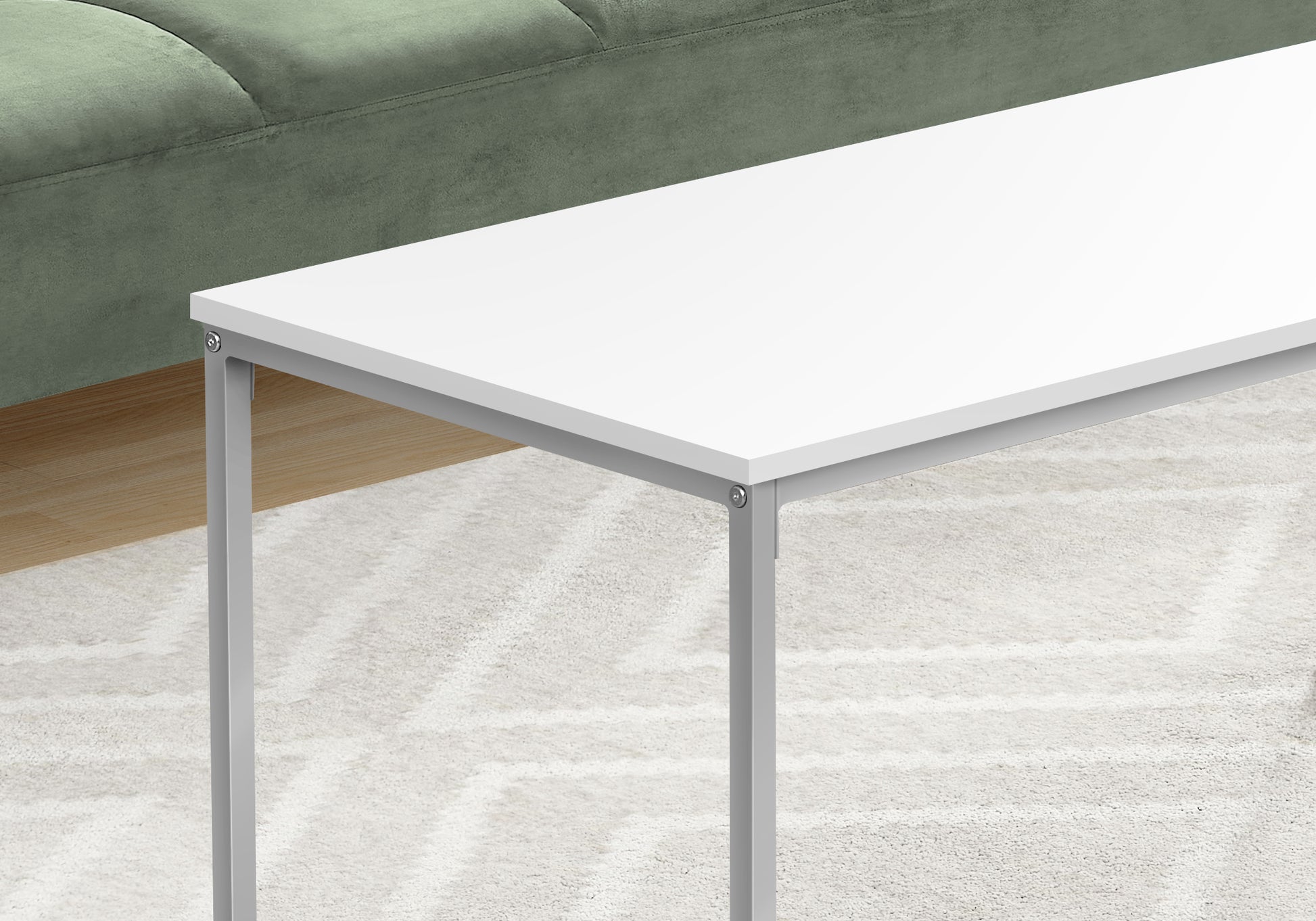 Coffee Table, Accent, Cocktail, Rectangular, Living Room, 40"L, White Laminate, Grey Metal, Contemporary, Modern White Mdf