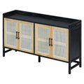 Sideboard Rustic Buffet Cabinet, Sideboard Cabinet With Decorative Rattan Doors, Buffet Cabinet With Storage For Entryway Dining Room Kitchen Living Room, Black Natural Black Natural Mdf
