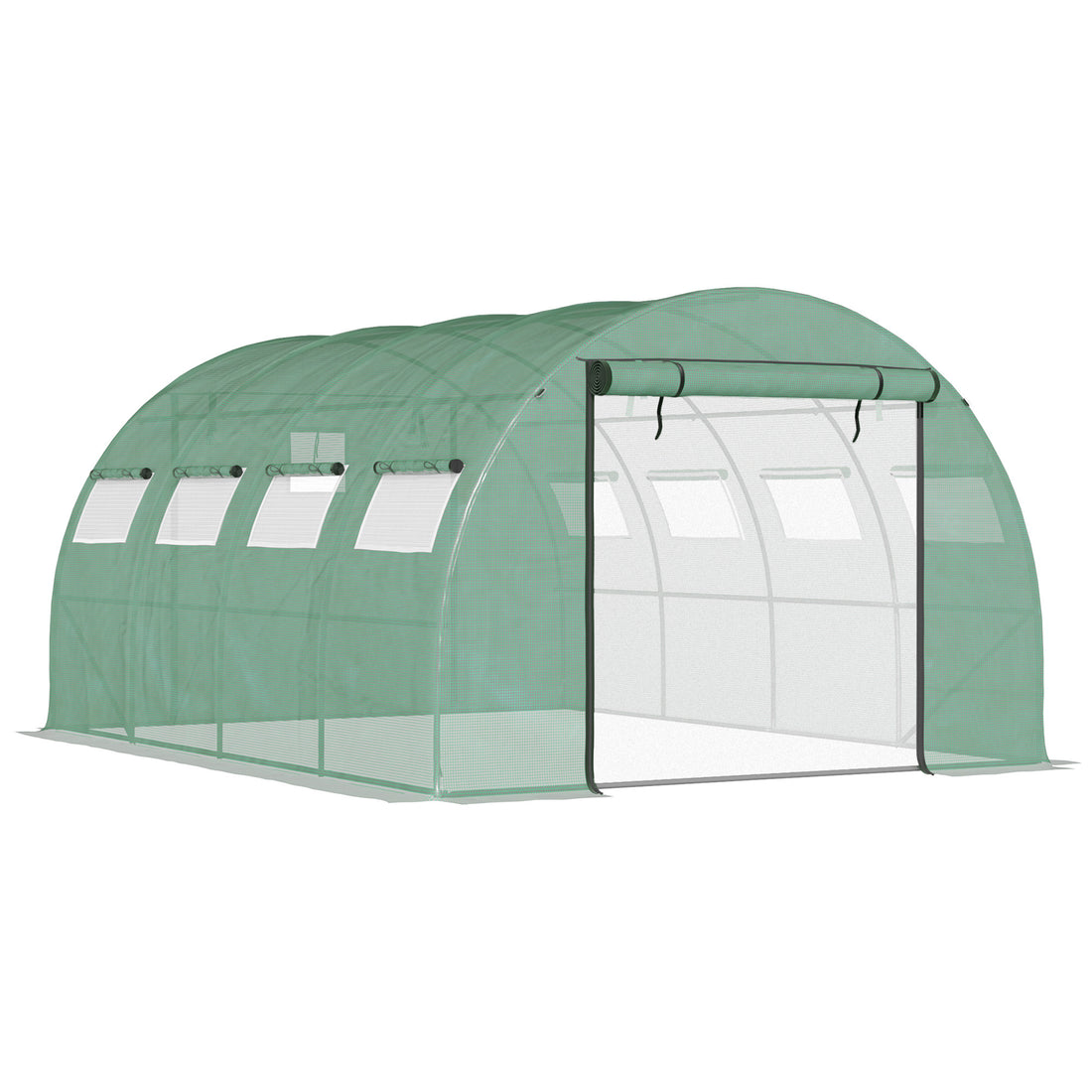 Outsunny 13' X 10' X 6.5' Walk In Tunnel Greenhouse With 2 Zippered Mesh Doors & 10 Mesh Windows, Upgraded Gardening Plant Hot House With Galvanized Steel Hoops, Green Green Plastic