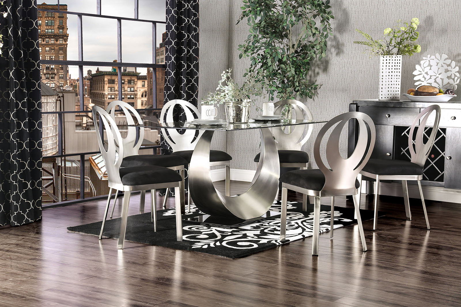 Contemporary Style Silver Metal Frame 2Pc Dining Chairs Black Microfiber Seat Cushion Dining Room Oval Back Design Chair Metal Black,Silver Dining Room Powder Coated Contemporary,Modern Side Chair Set Of 2 Metal,Microfiber