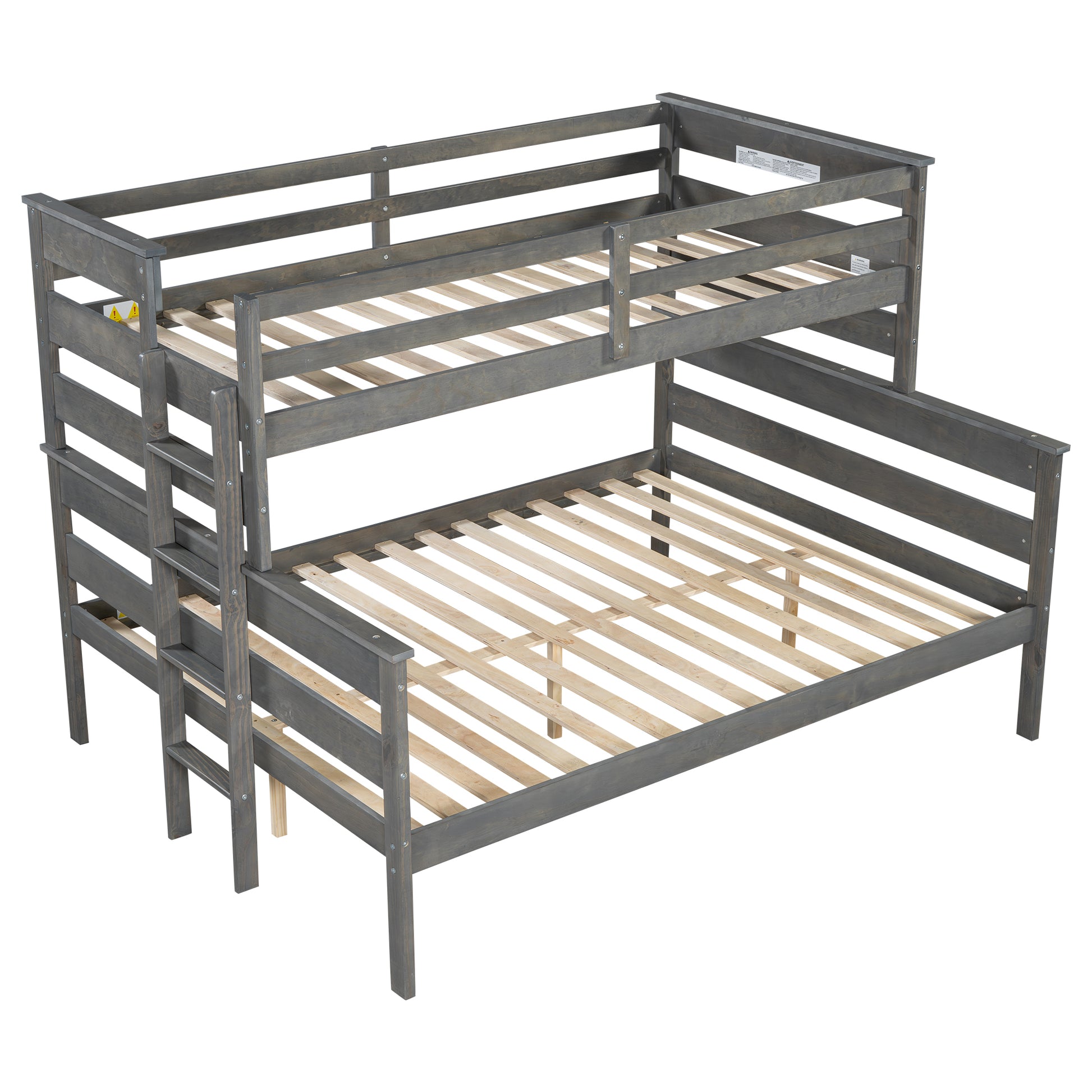 Wood Twin Xl Over Queen Bunk Bed With Ladder, Gray Twin Xl Box Spring Not Required Gray Wood Bedroom Bunk Solid Wood Mdf