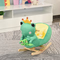 Qaba Kids Ride On Rocking Horse Toy Frog Style Rocker With Fun Music, Seat Belt & Soft Plush Fabric Hand Puppet For Children 18 36 Months Green Plush