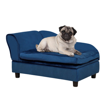 Pawhut Luxury Fancy Dog Bed For Small Dogs With Hidden Storage, Small Dog Couch With Soft 3" Foam, Dog Sofa Bed, Cushy Dog Bed, Modern Pet Furniture For Puppies And Little Breeds, Blue Blue Wood