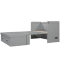 Queen Size Murphy Bed With Usb Ports, Large Drawers And Metal Handles,Gray Queen Gray Solid Wood Mdf