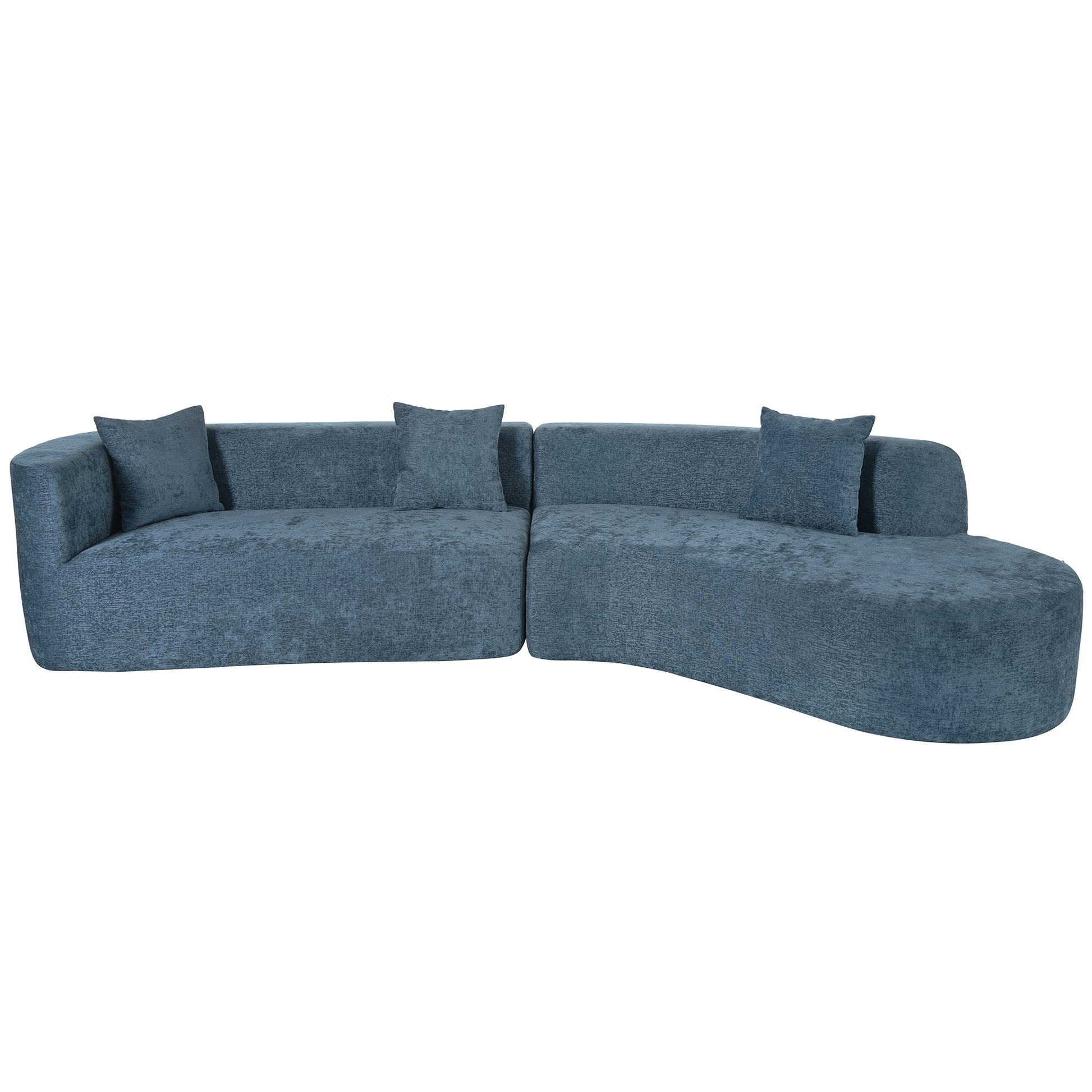 Modern Large 2 Piece Sectional Sofa With 3 Pillows,For Living Room, Bedroom Blue Polyester 2 Seat