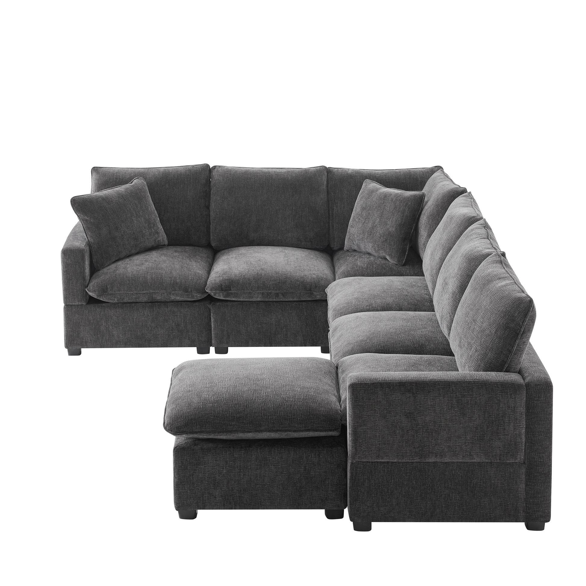 110*84" Modern U Shape Modular Sofa, 7 Seat Chenille Sectional Couch Set With 2 Pillows Included, Freely Combinable Indoor Funiture For Living Room, Apartment, Office, 2 Colors Black Grey Chenille 7 Seat