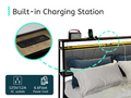 Queen Bed Frame With Storage, Ergonomic Headboard, Bed Frame With 2 Storage Drawers, Built In Charging Station & Led, Outlets & Usb, Queen Size, Noise Free, No Box Spring Needed, Rustic Brown Box Spring Not Required Queen Rustic Brown Metal Brown Bedroom