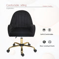 Velvet Home Office Chair With Wheels, Cute Chair With Side Arms And Gold Metal Base For Living Room, Bedroom,And Vanity Room,Bling Desk Nail Desk For Women,Adjustable Height,Black Arm Pad Black Gold