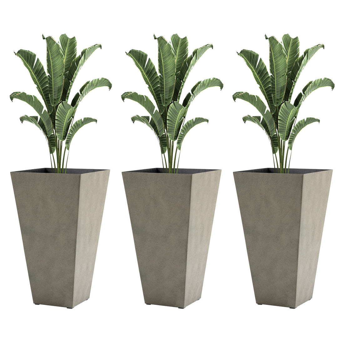 Outsunny Set Of 3 Tall Planters With Drainage Hole, 28" Outdoor Flower Pots, Indoor Planters For Porch Patio And Deck, Gray Gray Polypropylene