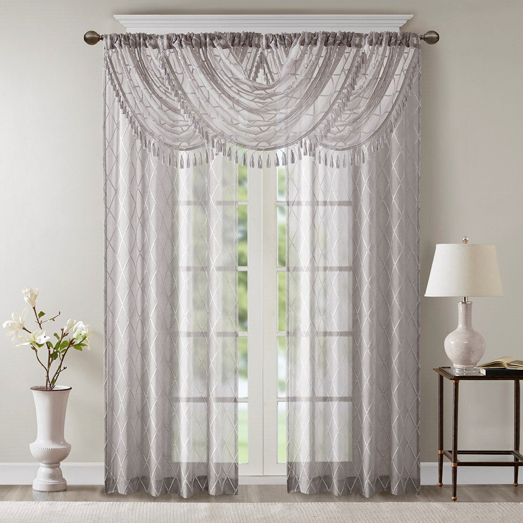 Diamond Sheer Embroidered Waterfall Valance Grey 38X46" Grey Polyester
