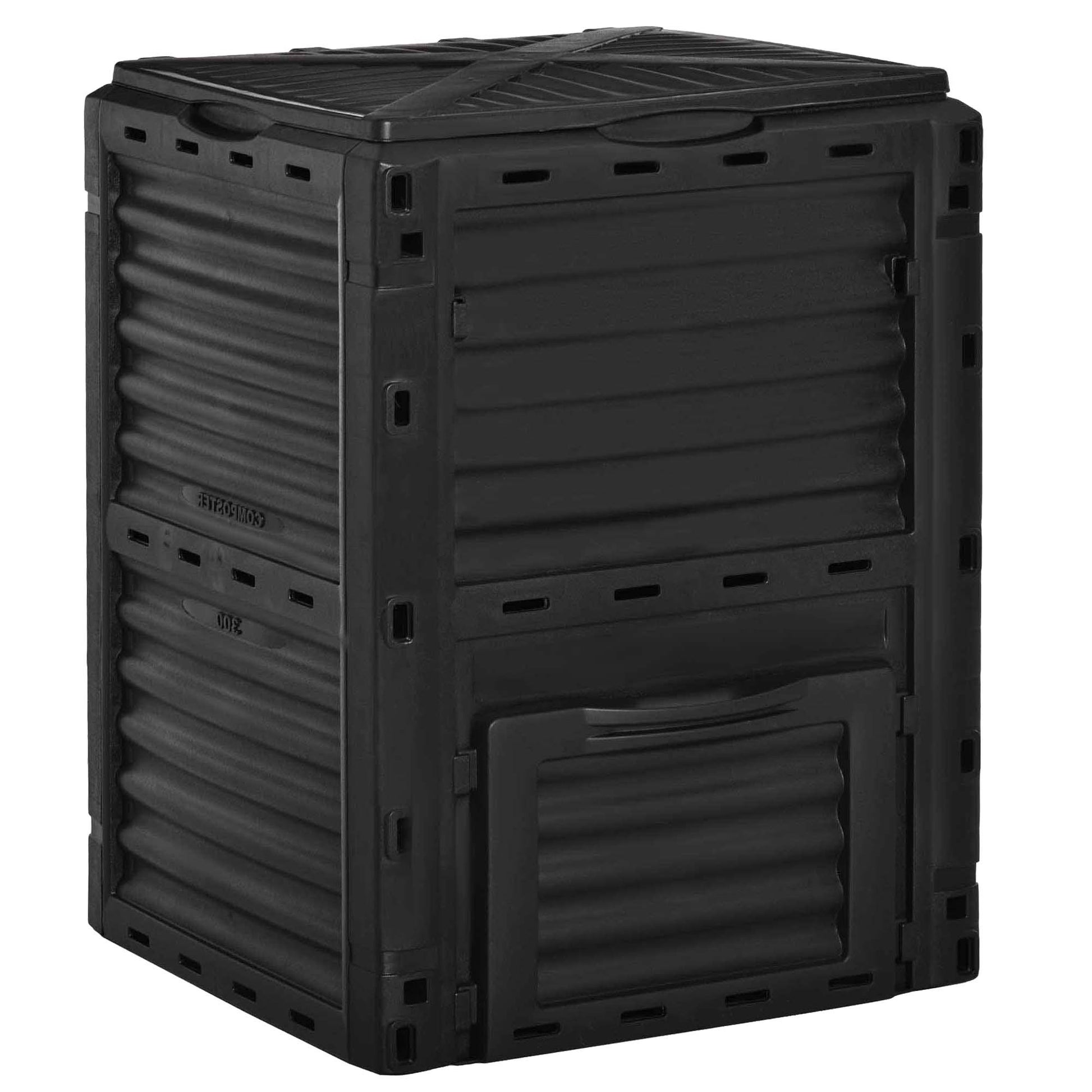 Outsunny Garden Compost Bin 80 Gallon Outdoor Large Capacity Composter Fast Create Fertile Soil Aerating Box, Easy Assembly, Black Black Plastic