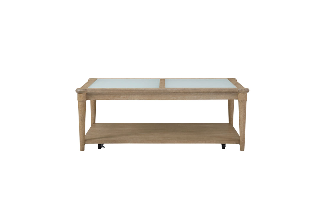 Frosted Glass Top Cocktail Table With Casters Sand Solid Wood Mdf Glass