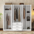 6 Doors Wooden Wardrobe Storage For Bedroom, With Big Drawers, White White Plywood