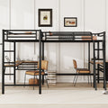 Twin Size Metal Loft Bed With Two Built In Desks,Black Twin Black Metal