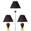 3 Piece Ceramic Lamp Set, Floor And Table Lamps, Black Finish Black Ceramic