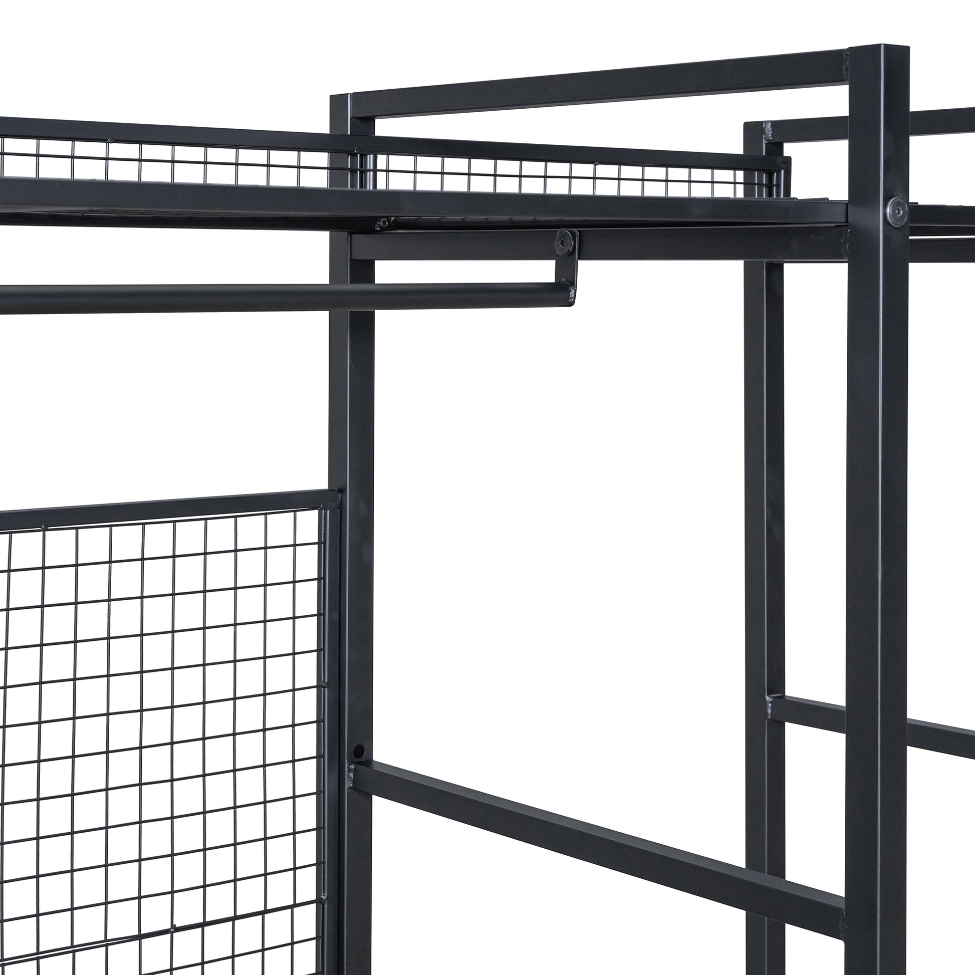 Open Style Wardrobe With Hanging Rails, Shelves And Drawers, Black Black Metal & Wood