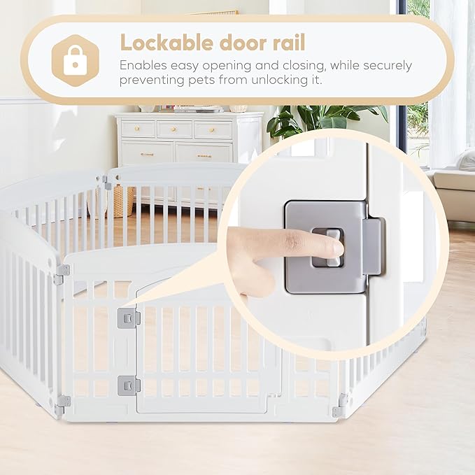 Dog Playpen, 24" Exercise 6 Panel Pet Playpen With Door, Safe And Secure, Folding And Portable Puppy Playpen For Puppies And Small Dogs, White White Plastic
