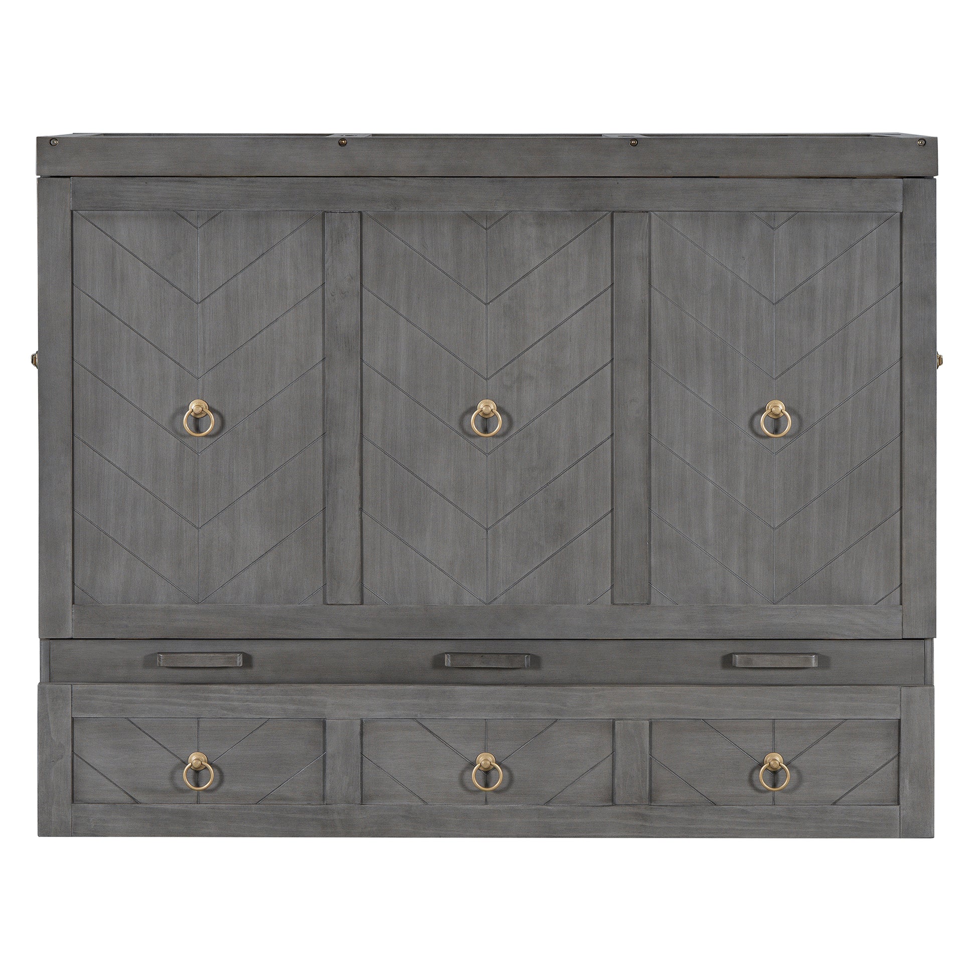 Queen Size Murphy Bed With Usb Port And A Large Drawer, Gray Gray Solid Wood Mdf