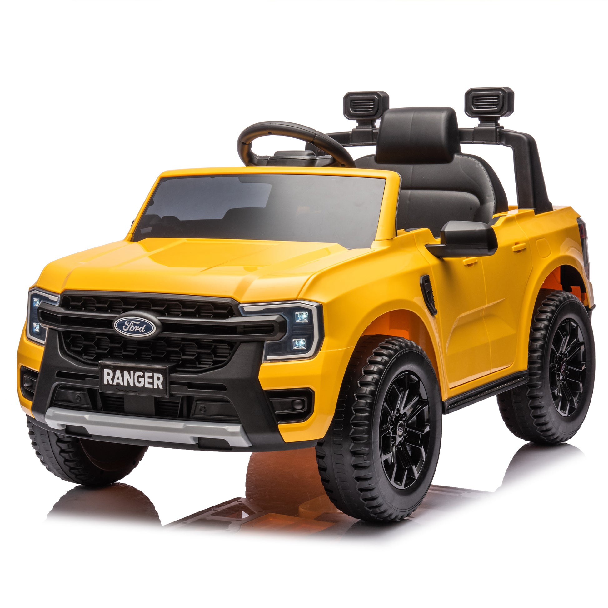 12V Kids Ride On Car W Parents Remote Control,Licensed Ford Ranger,2Wd,Rear Wheel Suspension,Low Start,Headlight,Horn,Mp3,Bluetooth,Adjustable Speed,Speed 1.86 4.97 Mph For Kids Aged 3 6. Yellow 50 99 Lbs Polypropylene