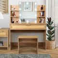 Vanity Desk Set Stool & Dressing Table With Led Lighting Mirror Drawer And Compartments Modern Wood Cosmetic Table Chest Of Drawers Nature Color Natural Wood Particle Board