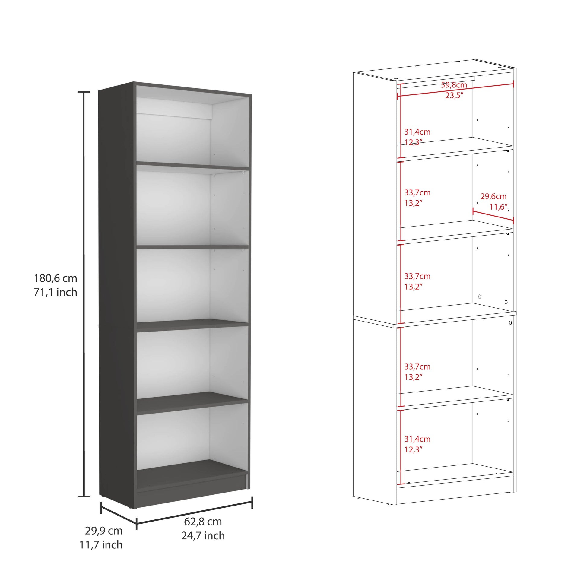 Kenyon 2 Piece Home Bookcase Set, 42" Wide With 10 Shelves, Living Room Set Matt Gray White Freestanding 5 Or More Shelves Gray White Matte,Multicolor Office Adjustable Shelves Modern Particle Board