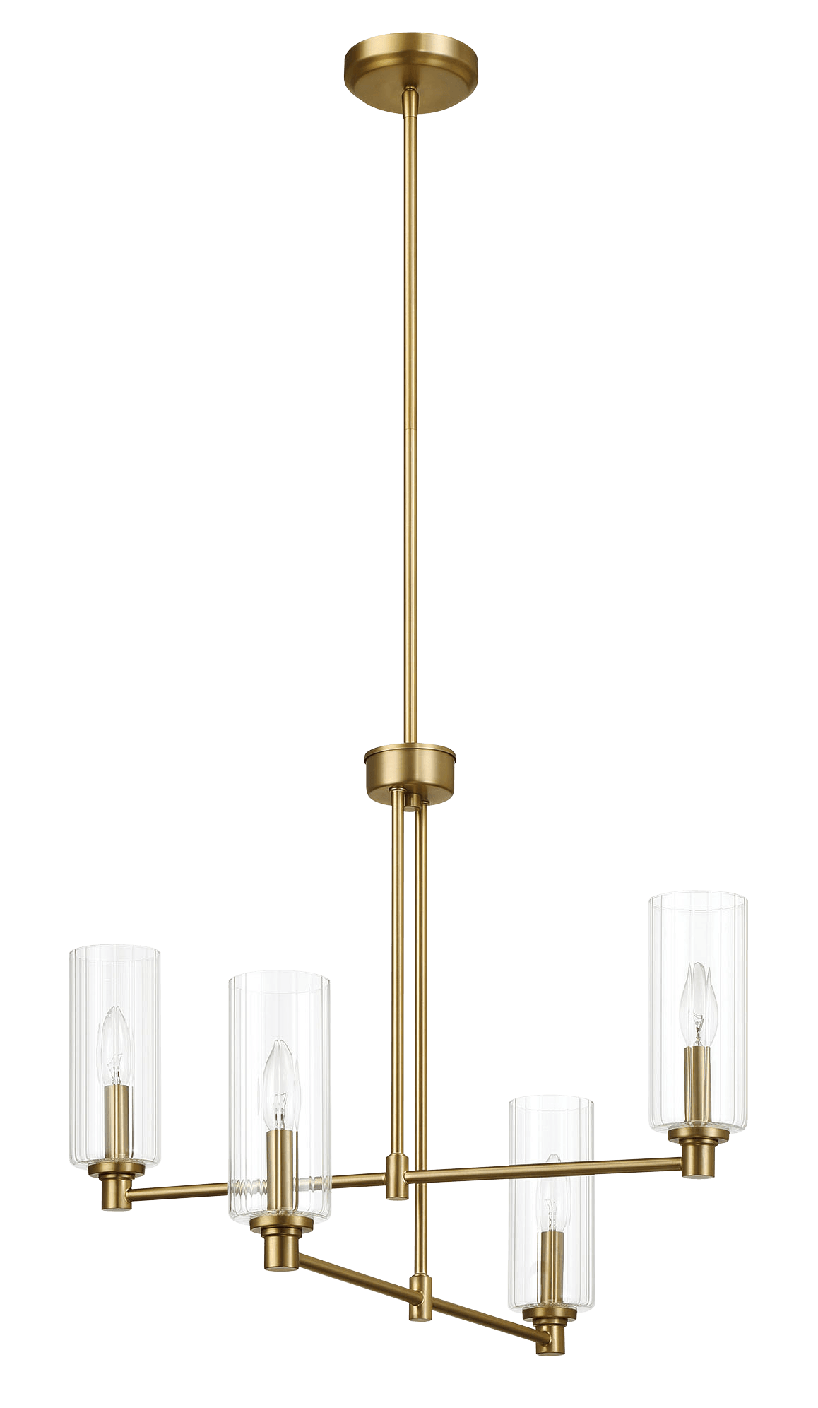 Enigma Four Lights Chandelier With Clear Ribbed Glass Satin Brass Antique Brass,Clear,Gold Ceiling Lights Brass,Glass