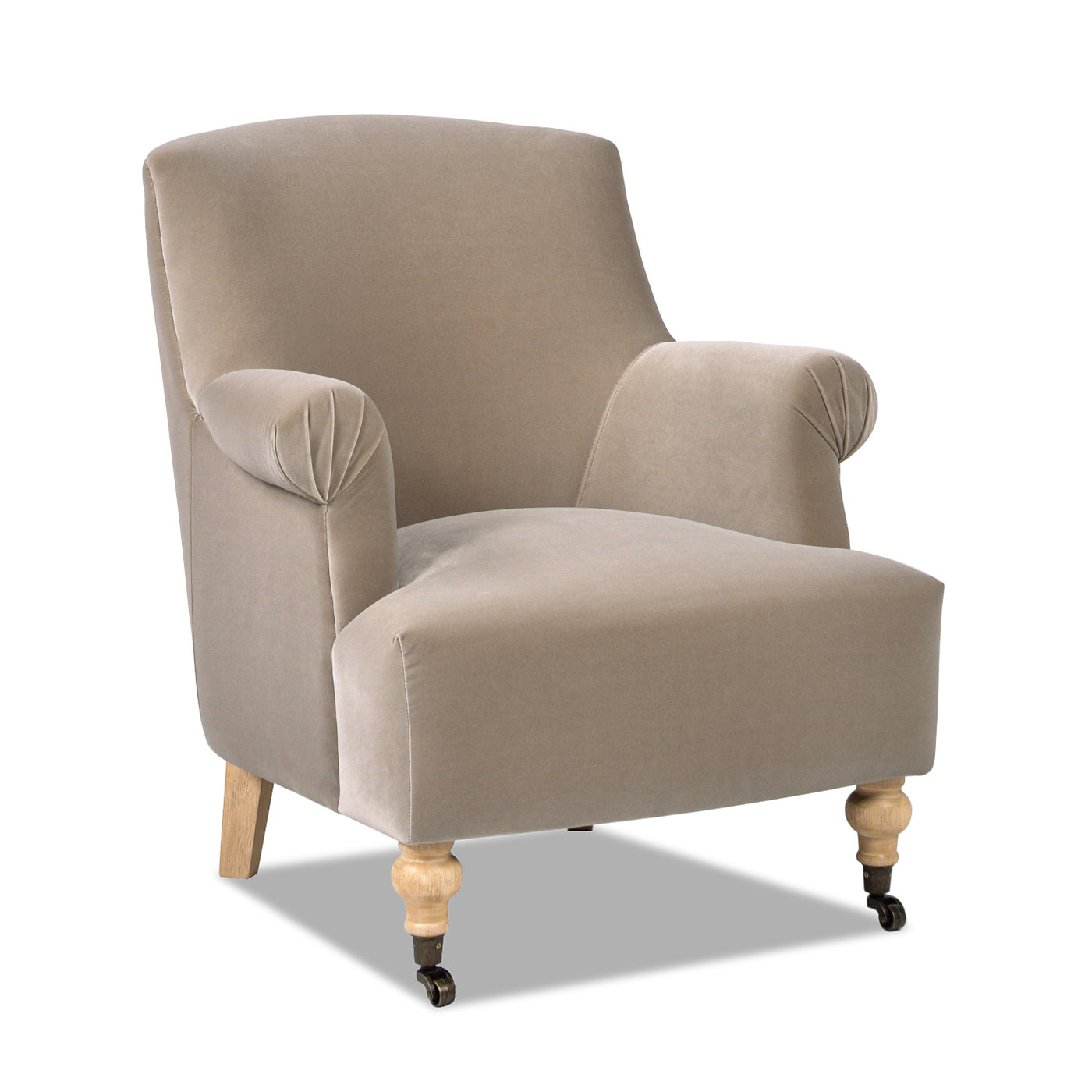 Eloise 30" Pleated Sock Arm Accent Armchair, Mink Beige Performance Velvet Mink Foam Velvet