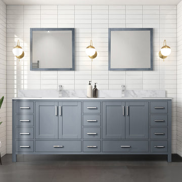 Dark Grey Double Bath Vanity 84 In. W X 22 In. D, With Carrara Marble Top Dark Grey Plywood Wood