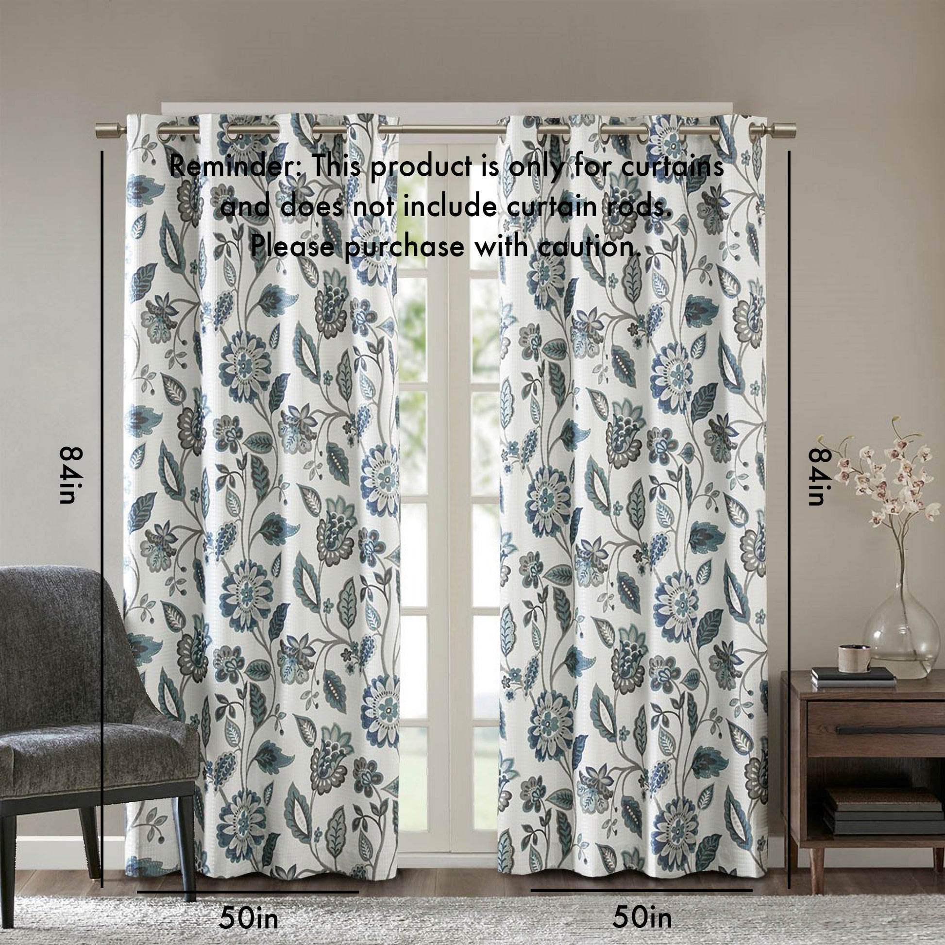 Jacquard Printed Room Darkening Curtain Panel Aqua Polyester