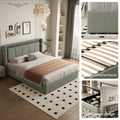 Queen Size, Cotton And Linen Fabric, Pneumatic Bed, With Storage Space Under The Bed, Stable Bed Structure,Dark Gray Queen Dark Gray Mdf Acacia