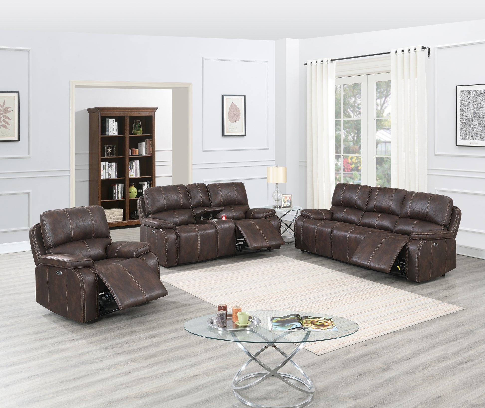 Power Sofa In Chocolate Chocolate Firm Cushion Back Leather 3 Seat