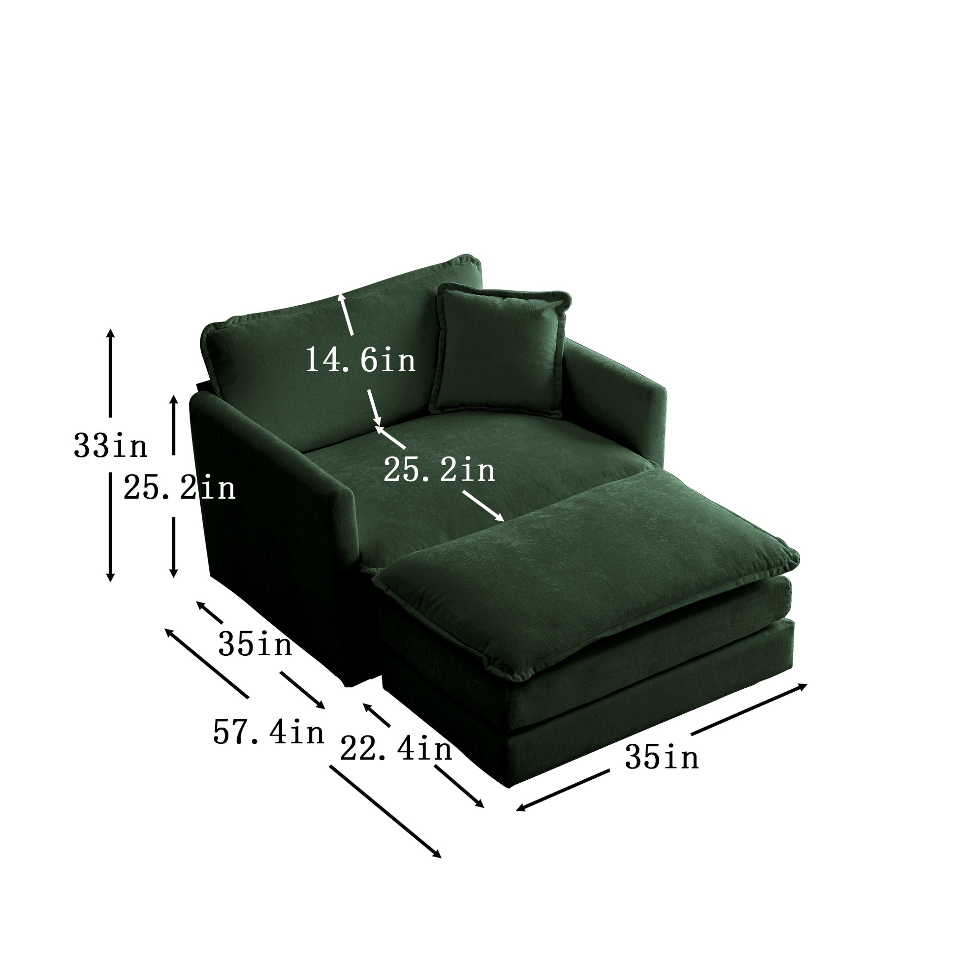 Modern Accent Chair With Ottoman, Living Room Club Chair Chenille Upholstered Armchairreading Chair For Bedroom, Green Chenille Green Chenille 1 Seat