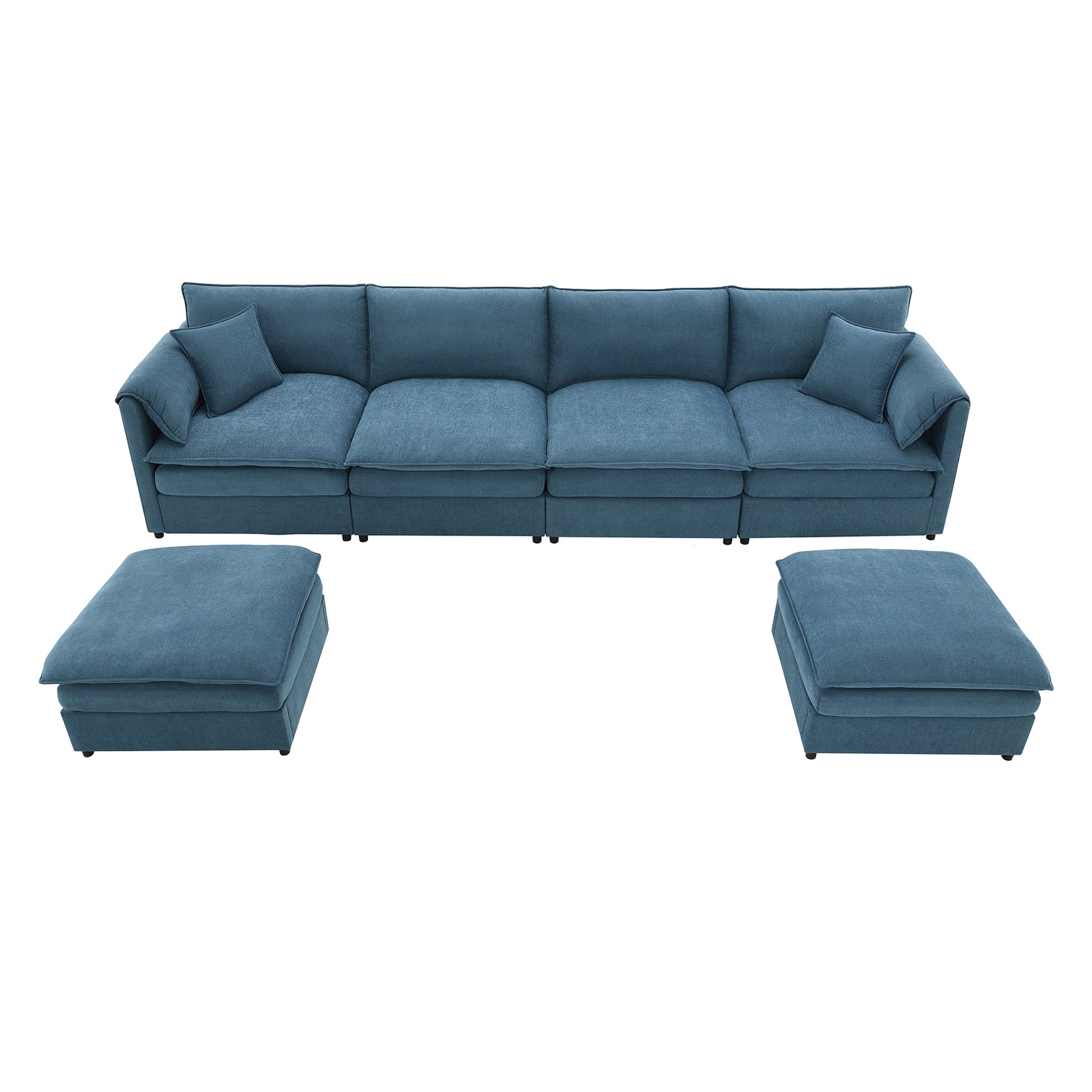 134*66" Chenille Modular Sectional Sofa,U Shaped Cloud Couch Set With Double Cushions ,6 Seat Sleeper Sofa Bed With Ottomans,Oversized Indoor Furniture For Living Room, 3 Colors Blue Chenille 6 Seat