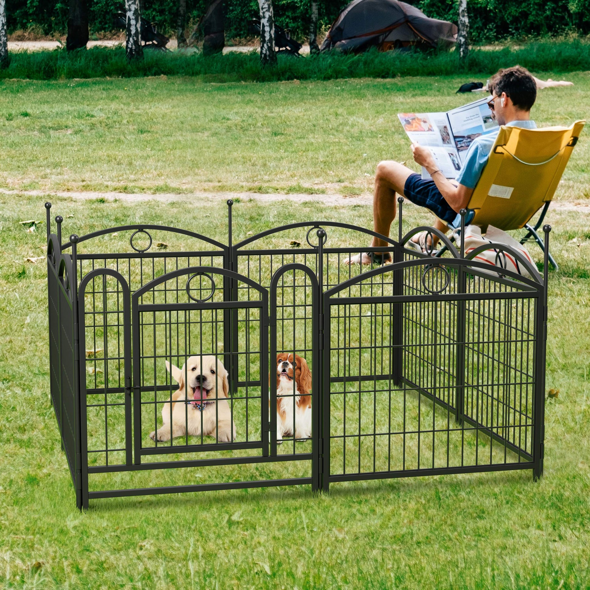 Dog Playpen Indoor 24 Inch 8 Panels Metal Dog Pen Pet Dog Fence Outdoor Exercise Pen With Doors, Heavy Duty Dog Fence Puppy Pen For Large Medium Small Dogs Indoor Outdoor Foldable Pet Exercise Pen