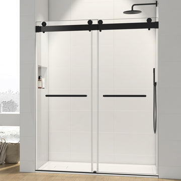 68 To 72 In. W X 76 In. H Sliding Frameless Soft Close Shower Door With Premium 3 8 Inch 10Mm Thick Tampered Glass In Matte Black 03A42 7276 Matte Black Bathroom Art Deco,Contemporary Aluminium Alloy