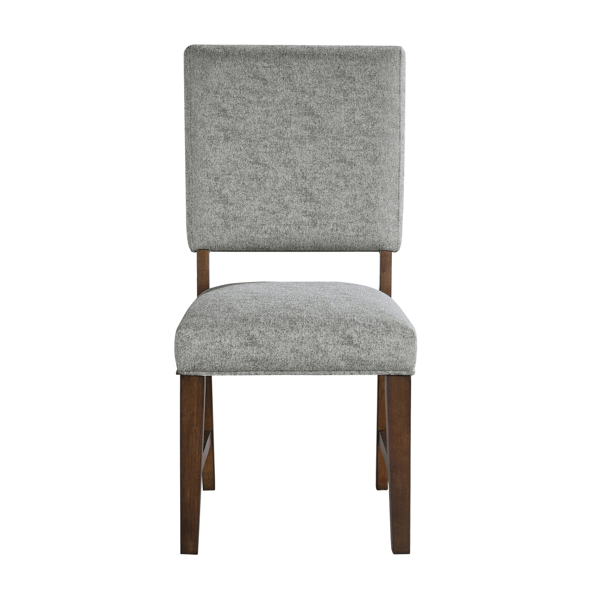 Walnut Finish Wood Side Chairs Set Of 2, Gray Textured Fabric Upholstered Seat And Back Modern Dining Furniture Gray Dining Room Side Chair Wood