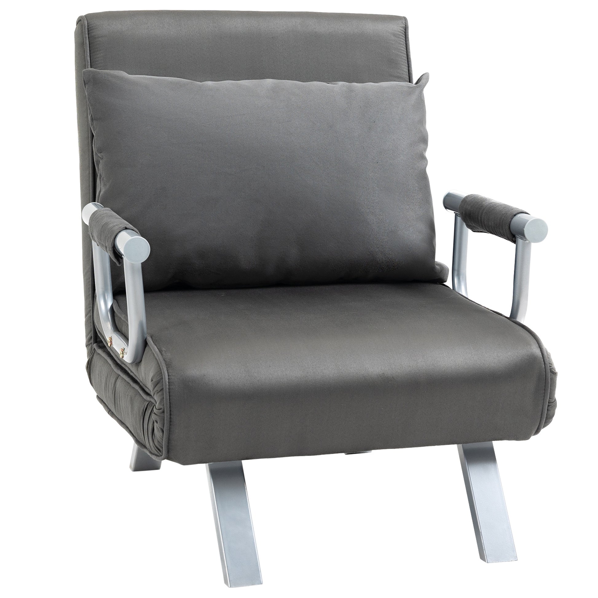 Homcom Single Person Folding 5 Position Convertible Sofa Bed Sleeper Chair Chaise Lounge Couch W Pillow & Steel Frame, Dark Grey Dark Grey Fabric