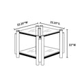 Silver Stainless Steel Double Layer Clear Tempered Glass End Table For Bed Room, Living Room Silver Clear Modern Square Stainless Steel,Tempered Glass