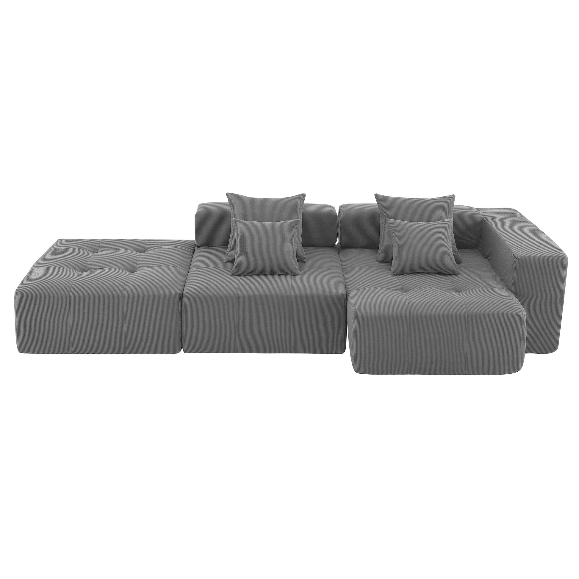 105.5'' L Shaped Modular Sectional Sofa,Minimalist Corduroy Floor Couch Set,Convertible Foam Filled Cloud Couch For Living Room,3 Pc Free Combination,No Assembly Required,3 Colors Gray Corduroy 4 Seat