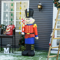 Homcom 6' Christmas Inflatable Nutcracker Toy Soldier With Candy Cane, Outdoor Blow Up Yard Decoration With Led Lights Display Red Polyester