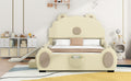 Full Size Upholstered Platform Bed With Piglet Shape Headboard And Children'S Slide, Beige Box Spring Not Required Full Beige Wood Bedroom Bed Frame Faux Leather Upholstered