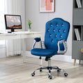 Vinsetto Home Office Chair, Velvet Computer Chair, Button Tufted Desk Chair With Swivel Wheels, Adjustable Height, And Tilt Function, Blue Blue Polyester