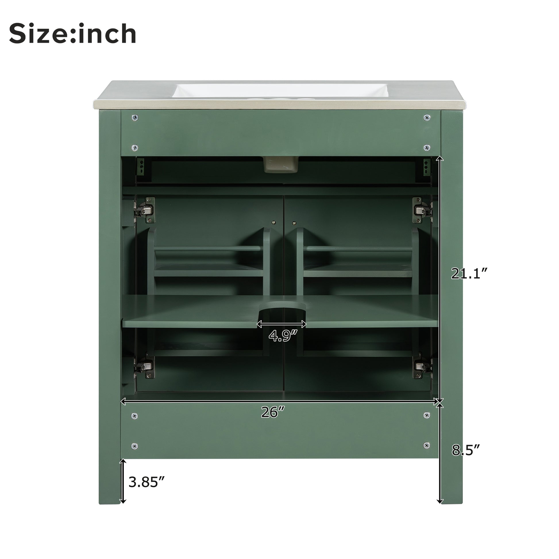 30 Inch Bathroom Vanity With Ceramic Sink, Modern Green Single Bathroom Cabinet With 2 Doors And A Shelf, Soft Close Doors Green Bathroom Solid Wood Mdf