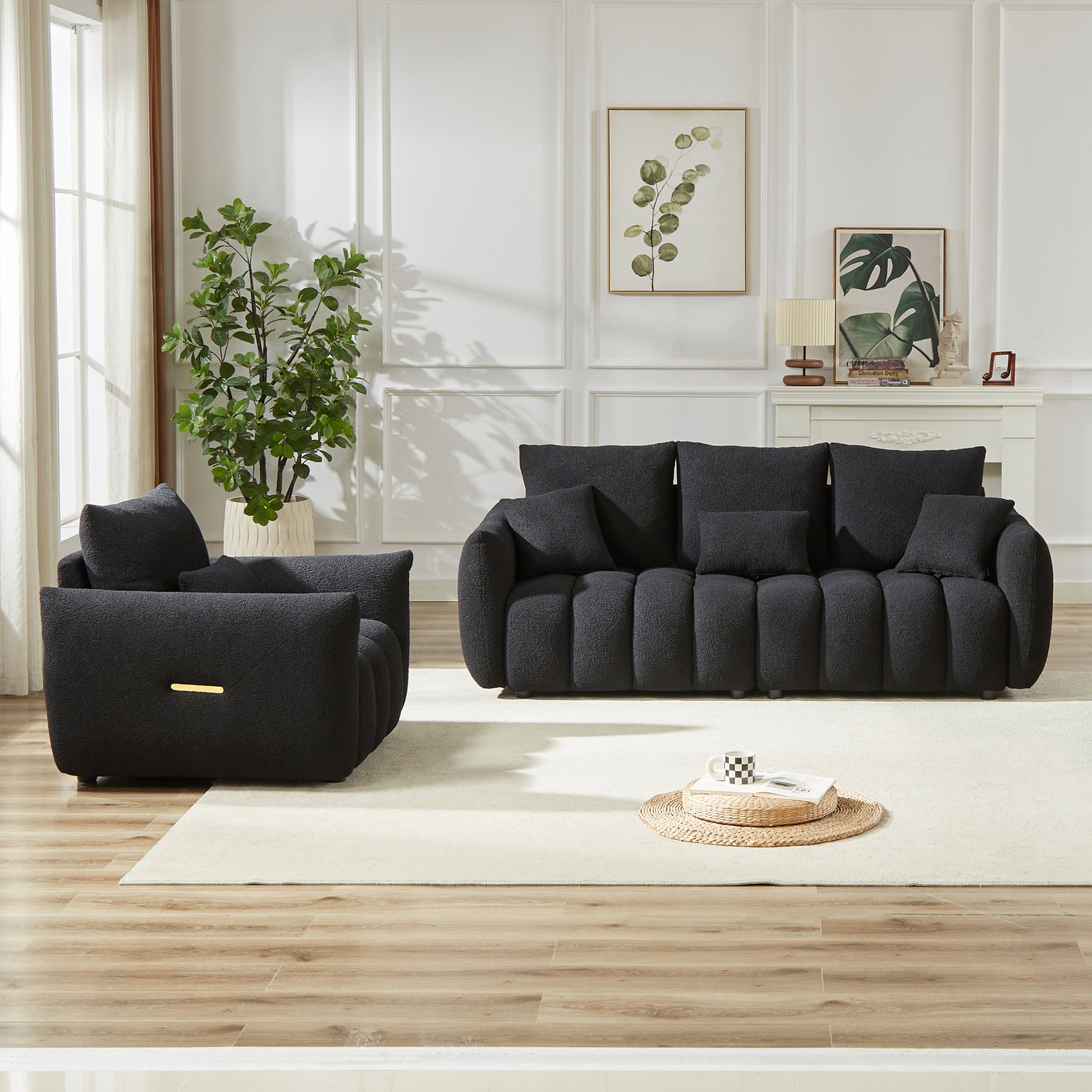 3 Seater 1 Seater Combo Sofa Modern Living Room Sofa, Teddy Sofa, Wooden Frame, 4 Cushions, Apartment Sofa Furniture Black Wood Primary Living Space Pine Foam Fabric 4 Seat