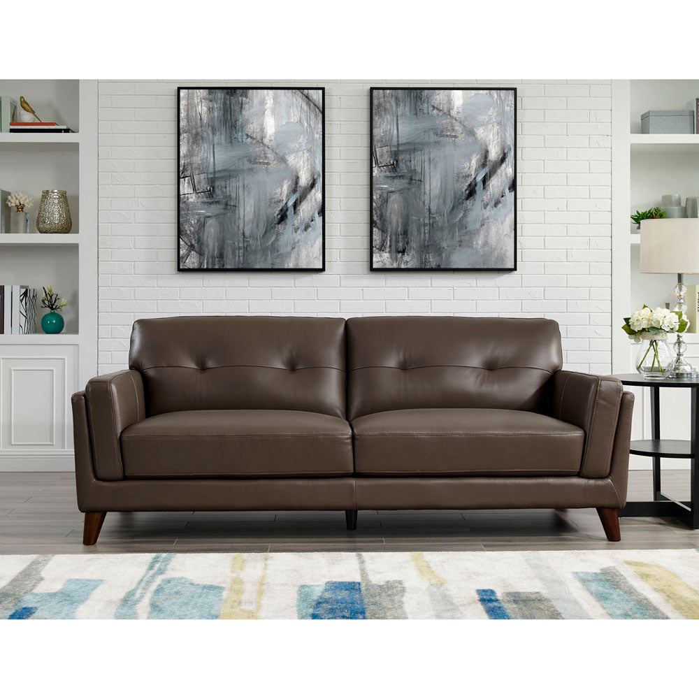 Huntington Leather Sofa Dark Granite Memory Foam Genuine Leather 2 Seat