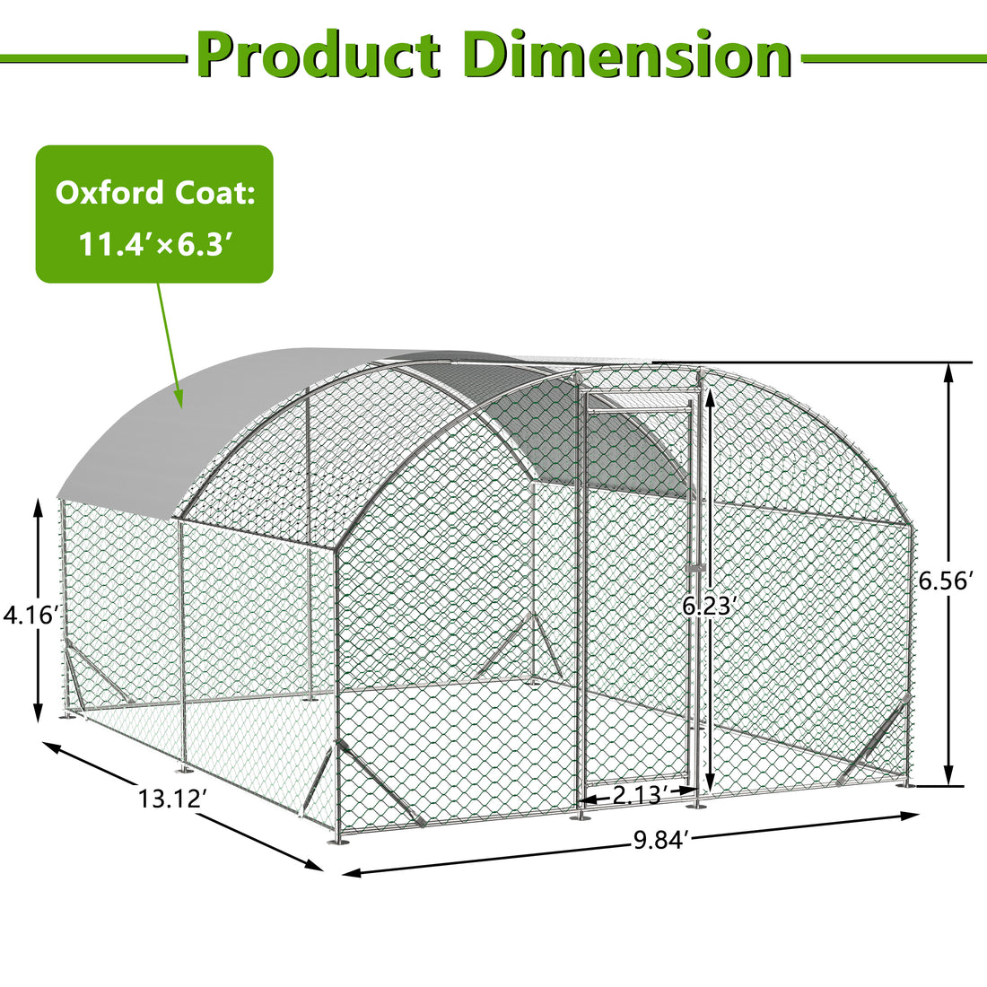 Large Chicken Coop Metal Chicken Run With Waterproof And Anti Uv Cover, Dome Shaped Walk In Fence Cage Hen House For Outdoor And Yard Farm Use, 1" Tube Diameter, 9.84' X 13.12' X 6.56' Silver Metal